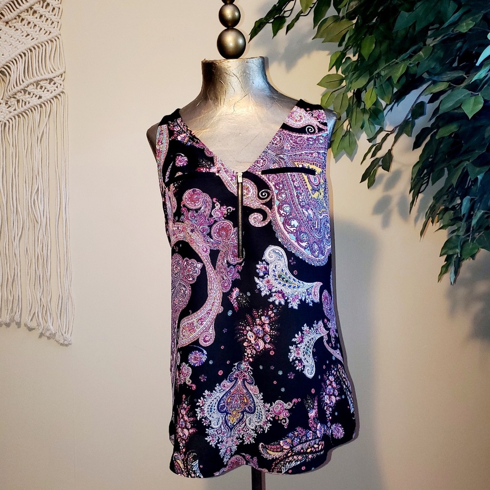 EXPRESS Paisley Half-Zip M Sleeveless Top/Blouse